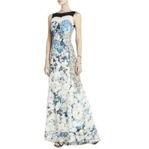 BCBGMaxAzria Tahiti Blue Combo Provence Sleeveless Open-Back Gown Maxi Dress 4